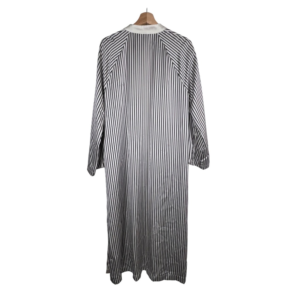 HM Womens Striped Longline Kaftan Dress Black Cream Oversized Midi Medium Chic - Picture 2 of 14